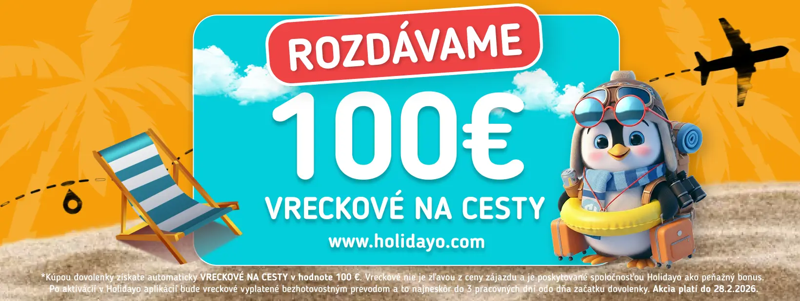 HOLIDAYO100 - 100€ vreckové na cestu